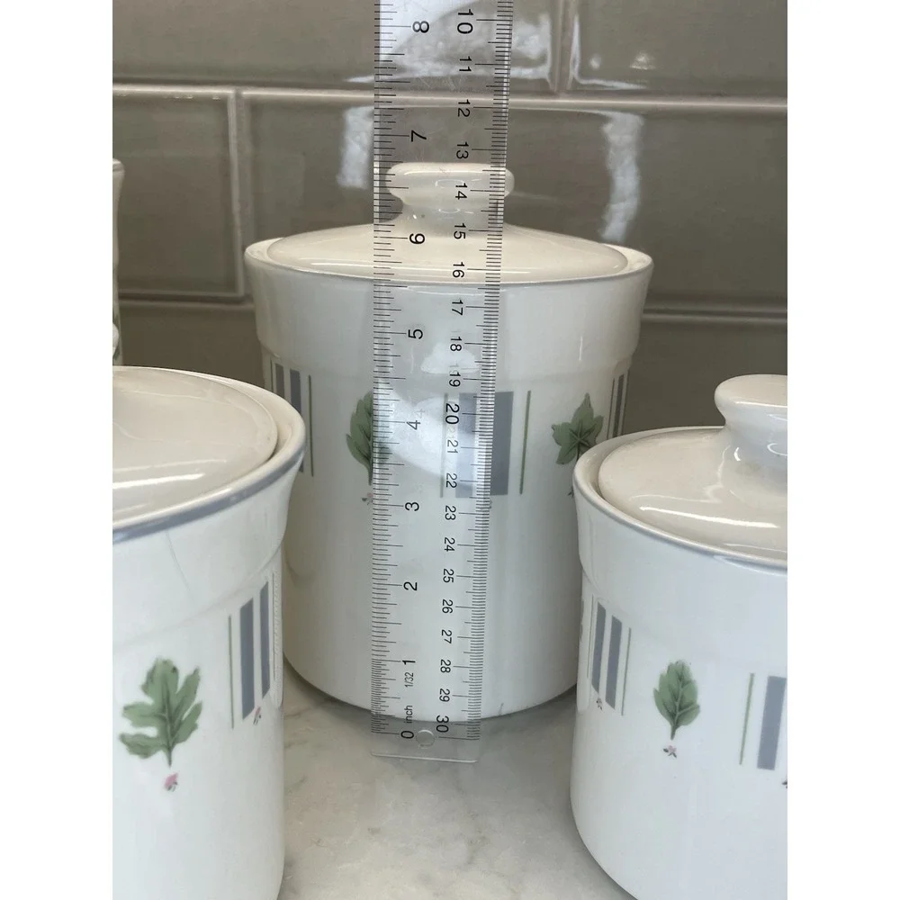 VTG Damon Wood Canister Set Of 4 W/ Lids Leaf Blue Bar, Farmhouse, Cottagecore